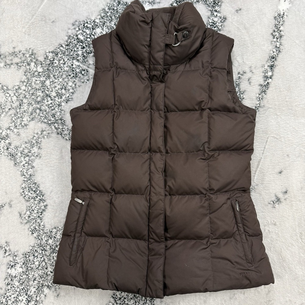 Eddie Bauer 700 Goose‎ Down Vest Womens Size M Tall Brown Puffer Jacket Down